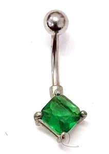 Anillo Vientre Gemado Cuadrado Verde Punta No Cuelga Acero Naval - Imagen 1 de 3