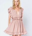 Storia Blush Pink Ruffle Deep V Mini Dress Size Small