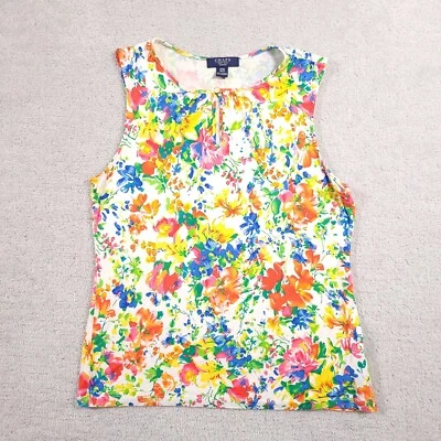 Camisa sin mangas Chaps para mujer PM Petite floral con cuello de cerradura sin mangas Foto 1 de 4