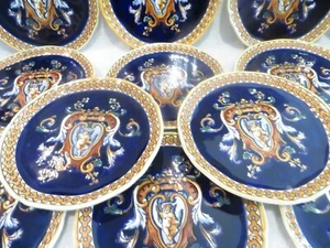 1960 1970 French faience pottery 11 dessert plate blue renaissance pattern - Picture 1 of 12
