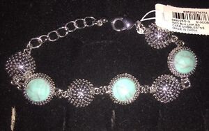 Turquoise and Silver Tone Bracelet Macy's 6 1/2" - 7 1/2" adjustable NWT