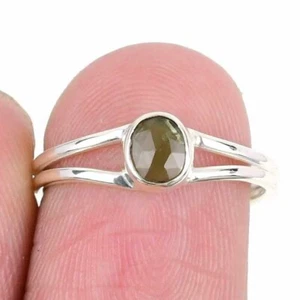 Natural Moldavite Faceted 925 Solid Silver New Cluster Sister Boho Ring Size 6.5 - Picture 1 of 7