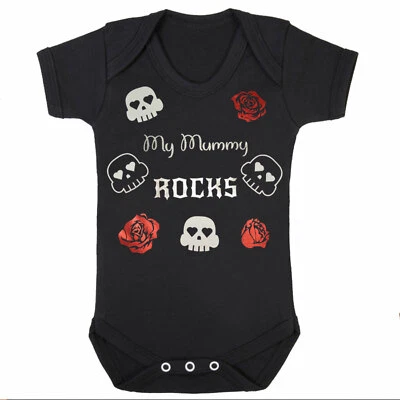 My Mummy Rocks Baby Grow Bodysuit Vest with skulls and Roses