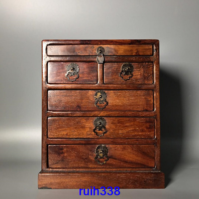 11.2  Treasures China Old Antique Qian Long Year Rosewood Drawer Cabinet • 454.93$
