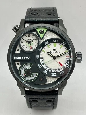 Relógio masculino de couro preto Oskar Emil Classic RIO mostrador múltiplo tempo grande 45mm - Imagem 1 de 4