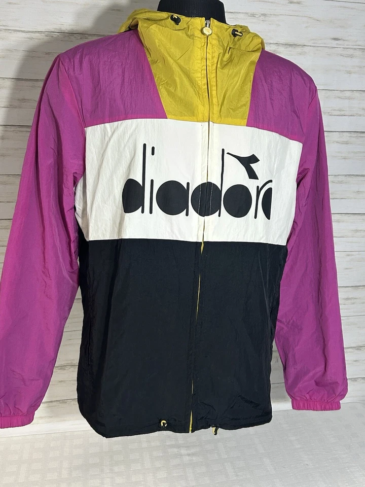 MINTY! Diadora Jacket Mens MEDIUM Pink White Black Yellow Full Zip Track Coat - Image 1 of 4