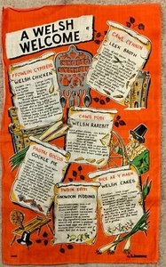 Vintage Linen Tea Towel Welsh Recipes Wales - Picture 1 of 6