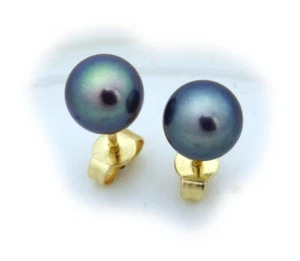 Damen Ohrringe echt Süßwasserzuchtperlen grau 7 mm echt Gold 585  Gelbgold Perle - Picture 1 of 4