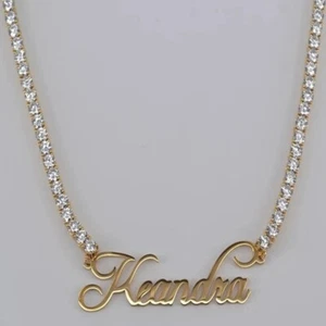Custom Name 3mm Zircon Tennis Chain Necklace Cursive Choker Pendant Jewelry Gift - Picture 1 of 5