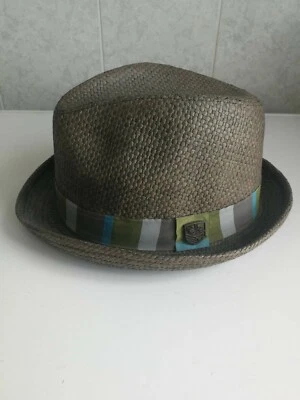 DAKINE SURF USA NEW GROSGRAIN TRIMMED STRAW LOGO PANAMA FLAT HAT CAP FADED BROWN - Imagen 1 de 4