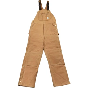 Carhartt Duck Canvas Bib Overalls Mens 38x34, Quilt Lined R41 Brown Work Utility - Picture 1 of 8