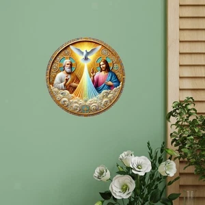 Jesus Round Wall Sign Wall Plaque Front Door Decoration for Winter Door Holiday - Picture 1 of 7