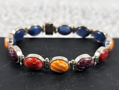 DTR Jay King 纯银 Kyanite & Gemstone 双面 7.25 英寸手链 26.7 克 — 第 1/4 张图片