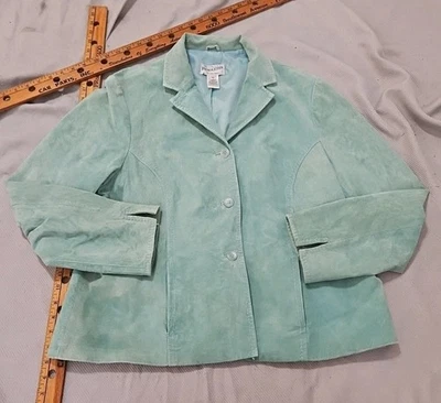 Chaqueta Pendleton Mujer XL Azul Aqua Teal Gamuza Cuero Botón Preppy Blazer Foto 1 de 4