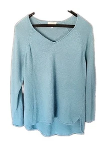 Eileen Fisher V neck Sweater Light Blue Size Large 100% organic linen - Picture 1 of 6