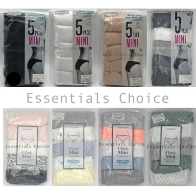 Primark Pack of 5 Ladies Women Mini Brief Knickers Underwear 100% Cotton