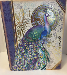 PEACOCK BOOK BOX LARGE 13 1/2" + Peacock Color Flower Both BEAUTIFUL - MINT