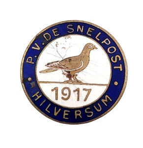 Pigeon Club Antique 1917 Badge Enamel Lapel Dutch Cuff Hilversum Snelpost Homing - Picture 1 of 6