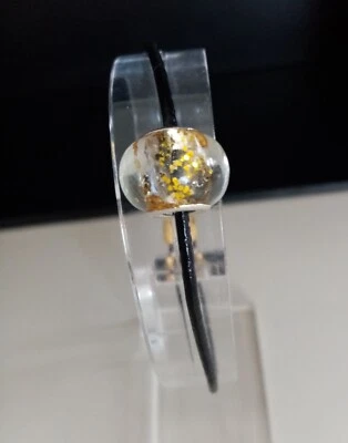 Schmuck Armband Leder Armband schwarz mit Europam Perle in gelb 19 cm - Bild 1 von 2