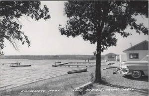 RPPC Long Prairie MN Swimming Pool Autos Dock Boat L L Cook photo postcard NQ14 - Picture 1 of 2