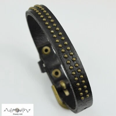 Pulsera/brazalete pulsera de cuero genuino remache vintage de moda punk 6,5-8,3" Foto 1 de 4