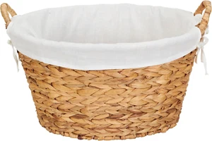 ML-6667N round Wicker Laundry Basket Hamper with Liner, Natural Water Hyacinth L - Picture 1 of 12