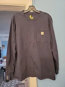 Carhartt T Shirt Adult XL (16/18) Grey Original Fit Long Sleeve Pocket Logo VGC - Picture 1 of 15