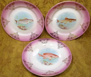 4 antique FISH 1891-1910 great for fisherman's decor - 3 plates & 1 platter - Picture 1 of 11