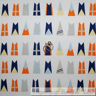 Tecido BonEful FQ Colcha de Algodão Branco Azul Laranja Bandeira Americana Veleiro Listra - Imagem 1 de 4