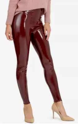 Spanx Faux Vegan Patent Leather Leggings Ruby Red Burgundy M Punk Whimsygoth - Image 1 of 4