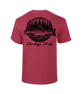 Heritage Pride Circle Trout Fishing Outdoors Short Sleeve T-shirt - Picture 1 of 8