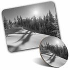 Mouse Mat & Coaster Set - BW - Winter Snowy Trees Ski Piste  #35098