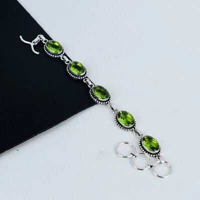 Peridot Gemstone Handmade 925 Sterling Silver Bracelet August Birthstone - Image 1 of 4