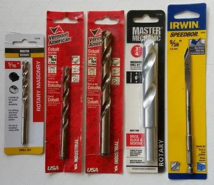 Drill Bit Assortment 5 Carded Bits Masonry, Wood, Metal - Picture 1 of 7
