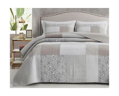 Chezmoi Collection Quinn 3-Piece Neutral Taupe Gray White Floral Hibiscus Flo... - Image 1 of 4