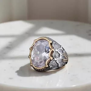 925 Sterling Silver Zircon White Gemstone Men's Ring Size 7-15 US - Picture 1 of 4