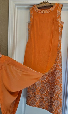 True VTG 1960s Orange w/ Gold Metallic Brocade Professionally Hand Sewn Dress S - Image 1 of 4