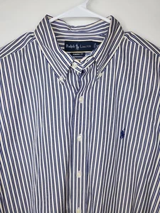 Polo Ralph Lauren Classic Fit Blu Wht Yellow Striped Button Down Shirt XL Men's - Picture 1 of 8