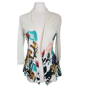 Anthropologie Moth Cream Floral Open Front Linen Cardigan Sweater sz M - Picture 1 of 5