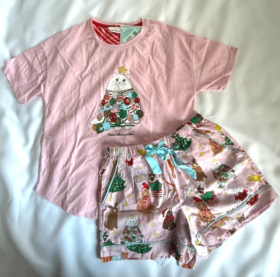 NEW PETER ALEXANDER x KAREN MABON FESTIVE CATS TOP & SHORTS PJ SET SMALL S XMAS - image 1 of 1