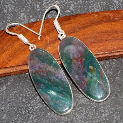 925 镀银令人惊叹的血石耳环珠宝首饰尺寸 2 GW — 第 1/3 张图片