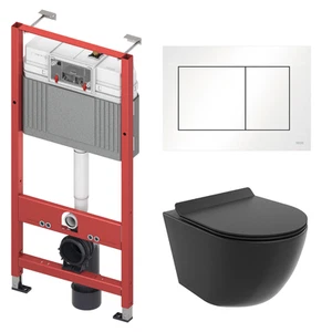 WC SET: Vorwandelement TECE + Toilette Rolo Schwarz + Matte +Betätigungsplatte W - Bild 1 von 8