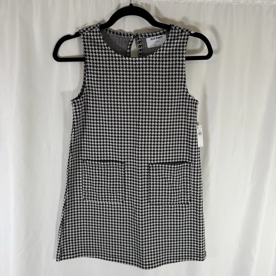 New Old Navy Dress Girls Large 10-12 Black White Pockets Sleeveless Cotton Blend - Image 1 of 4