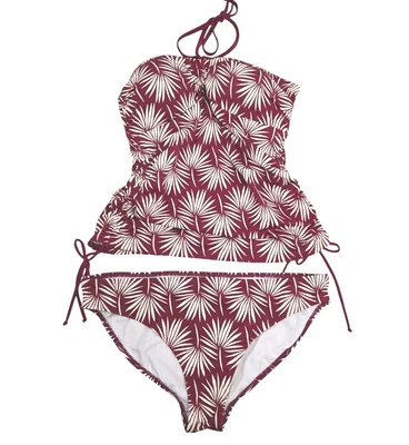 Traje de baño Boden para mujer 10 EE. UU. Cerdeña Tankini conjunto borgoña estampado de palma hipster Foto 1 de 4