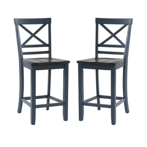 Linon Home Decor Lorelai 24.25 in. Blue Full Back Wood Counter Non-Upholstered - Picture 1 of 12
