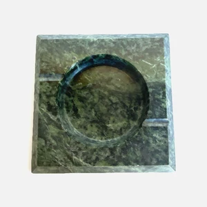 Heavy Vintage Art Deco Green Marble Ashtray Beveled Edges, Italy 6" x 6" x 1.25" - Picture 1 of 14