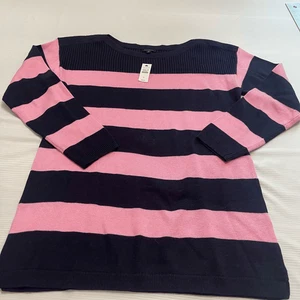 NWT Talbots Navy Blue Pink Stripe Sweater Size Medium New - Picture 1 of 6
