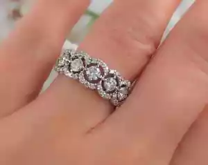 14k White Gold Plated 2Ct Lab-Created Diamond Women's Eternity Engagement Ring - Picture 1 of 6