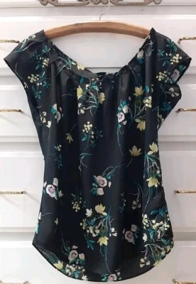 NWOT Lauren Conrad SzS Silky Multicolor Floral Blouse Pleated Neck Tie Back Boho - Image 1 of 4