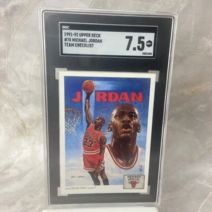 1991-92 Upper deck Michael Jordan Team Checklist #75 SGC 7.5 Graded Bulls Card - Picture 1 of 18